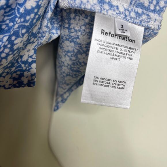 Reformation two piece set in floral blue crop button down top high rise pants 2 - Picture 7 of 11